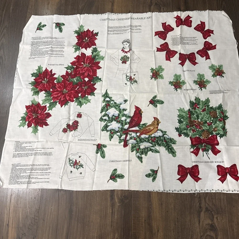 Christmas Greenery Wearable Art Cut & Sew Applique Panel Poinsettias Cranston
